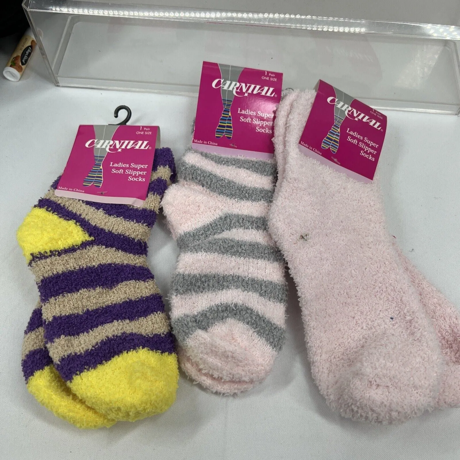 (3) Carnival Ladies Super Soft Slipper Socks Pink Grey Purple Yellow Warm Fuzzy