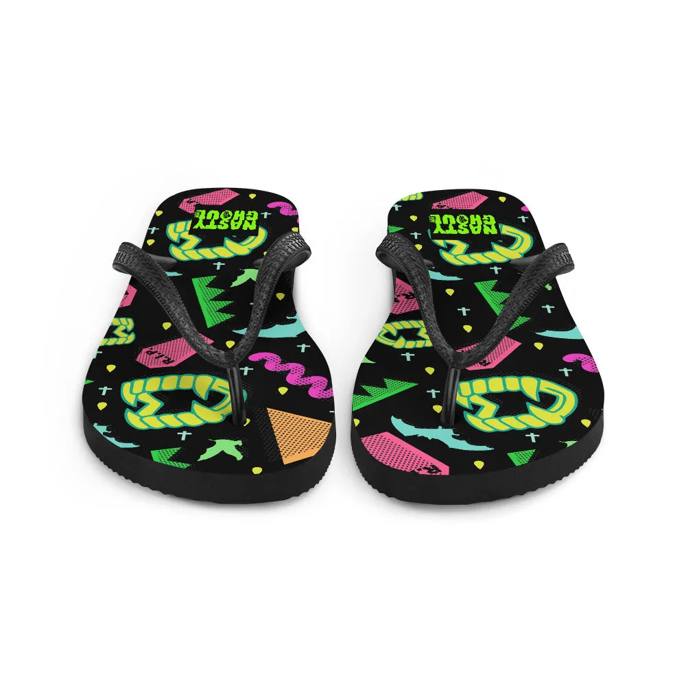 90s Style Vampire Goth Pattern Flip-Flops / All Over Print