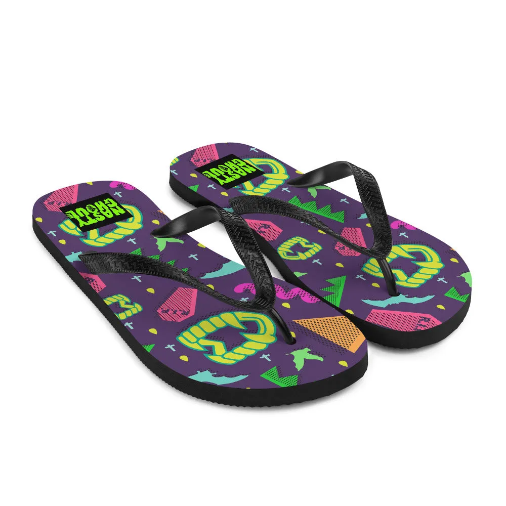 90s Style Vampire Goth Pattern Flip-Flops / All Over Print