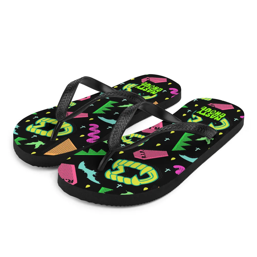 90s Style Vampire Goth Pattern Flip-Flops / All Over Print