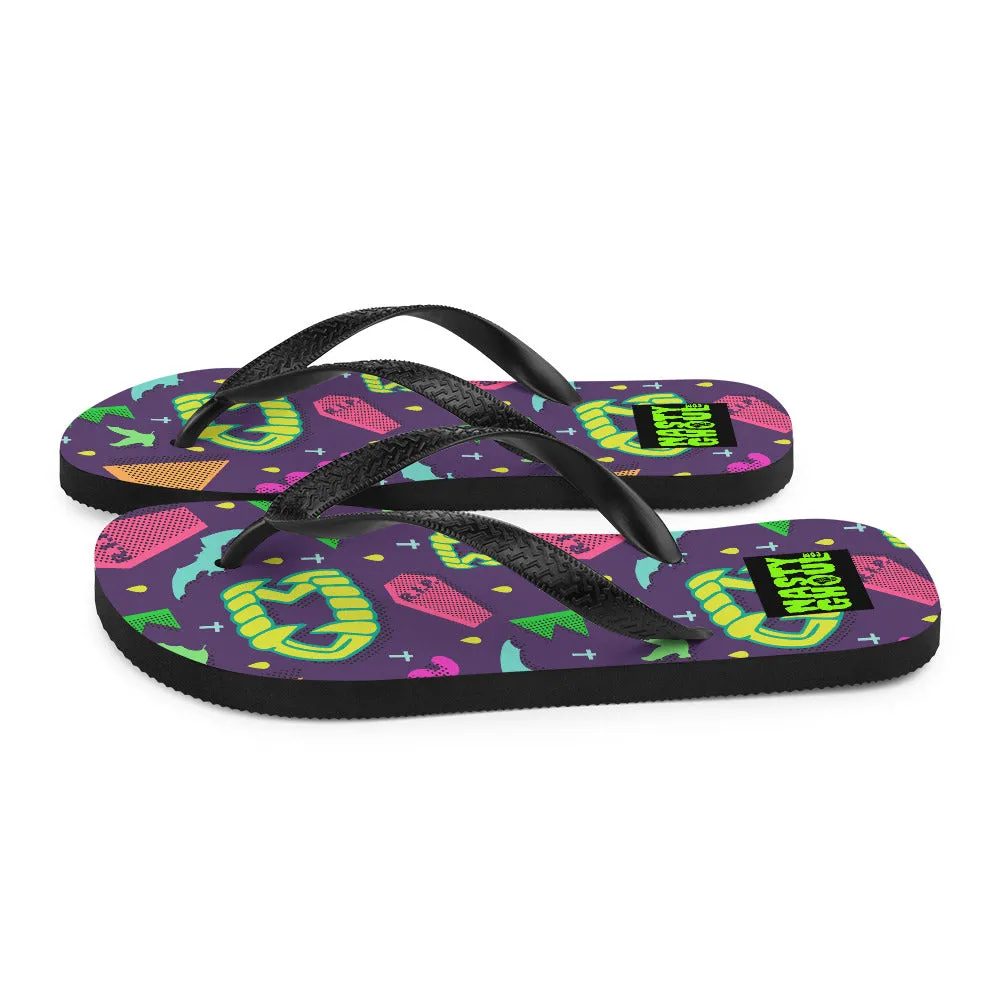 90s Style Vampire Goth Pattern Flip-Flops / All Over Print