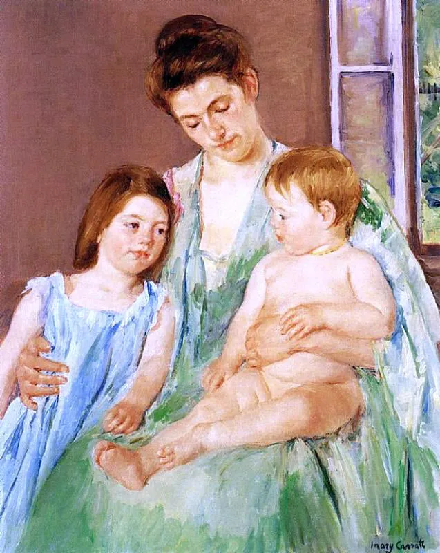 A Young Mother and Two Children by Mary Cassatt - Art Print