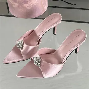 ADVBRIDGE  -  Fashion Satin Rhinestone Slippers Women Sexy Open Toe Thin High Heel Slide Sandals Summer Pointed Toe Elegant Heels Party Shoes