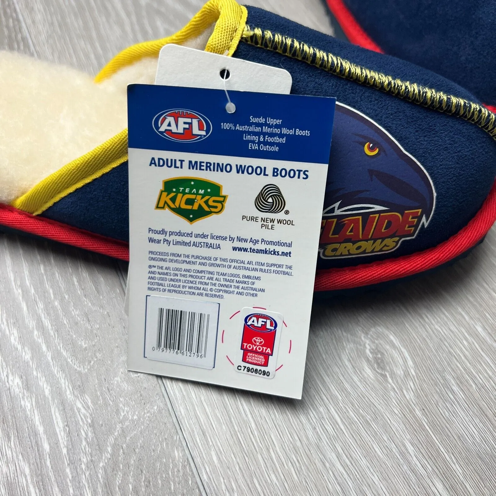 AFL Team Kicks Adelaide Crows Merino Wool Slippers Size US W 6 / M 5