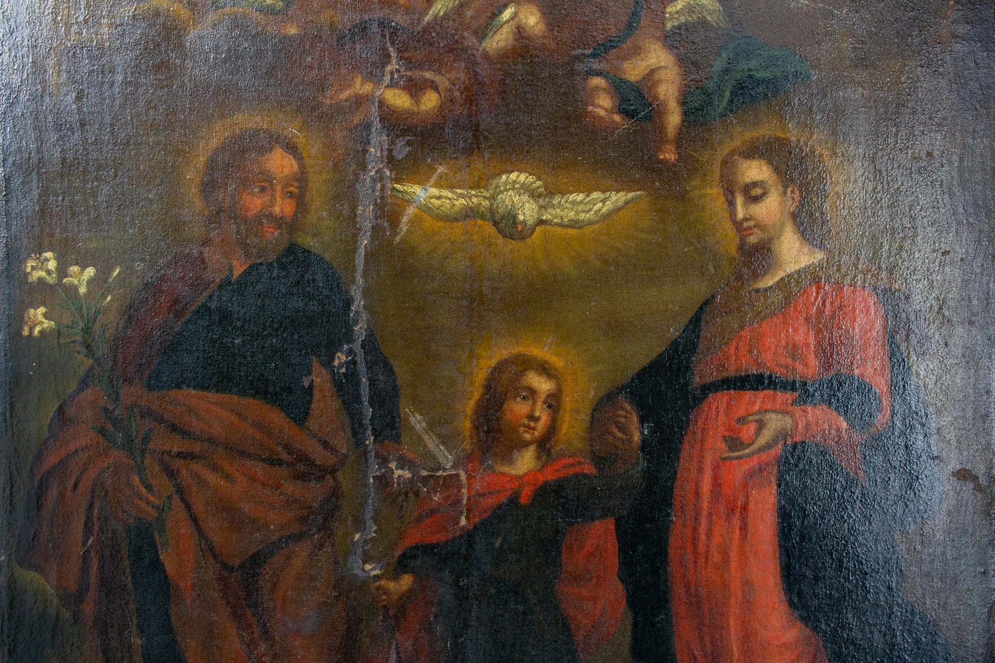 Antique French Religious Oil Painting - Unframed