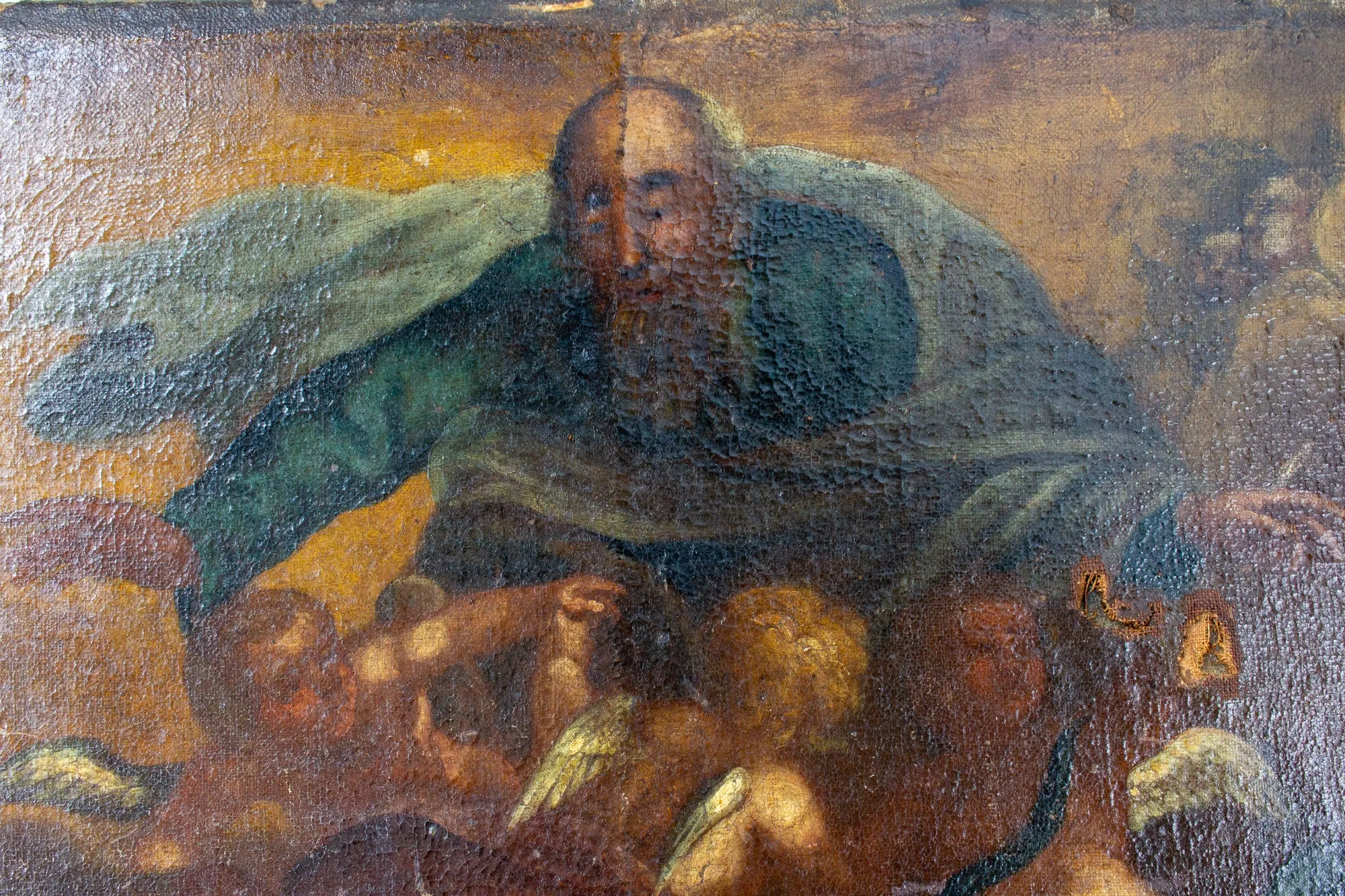 Antique French Religious Oil Painting - Unframed