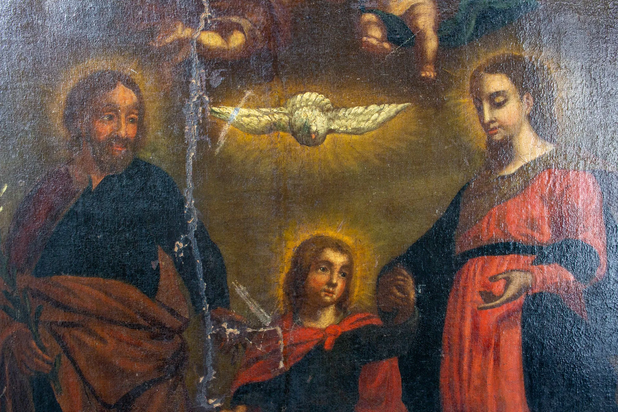 Antique French Religious Oil Painting - Unframed