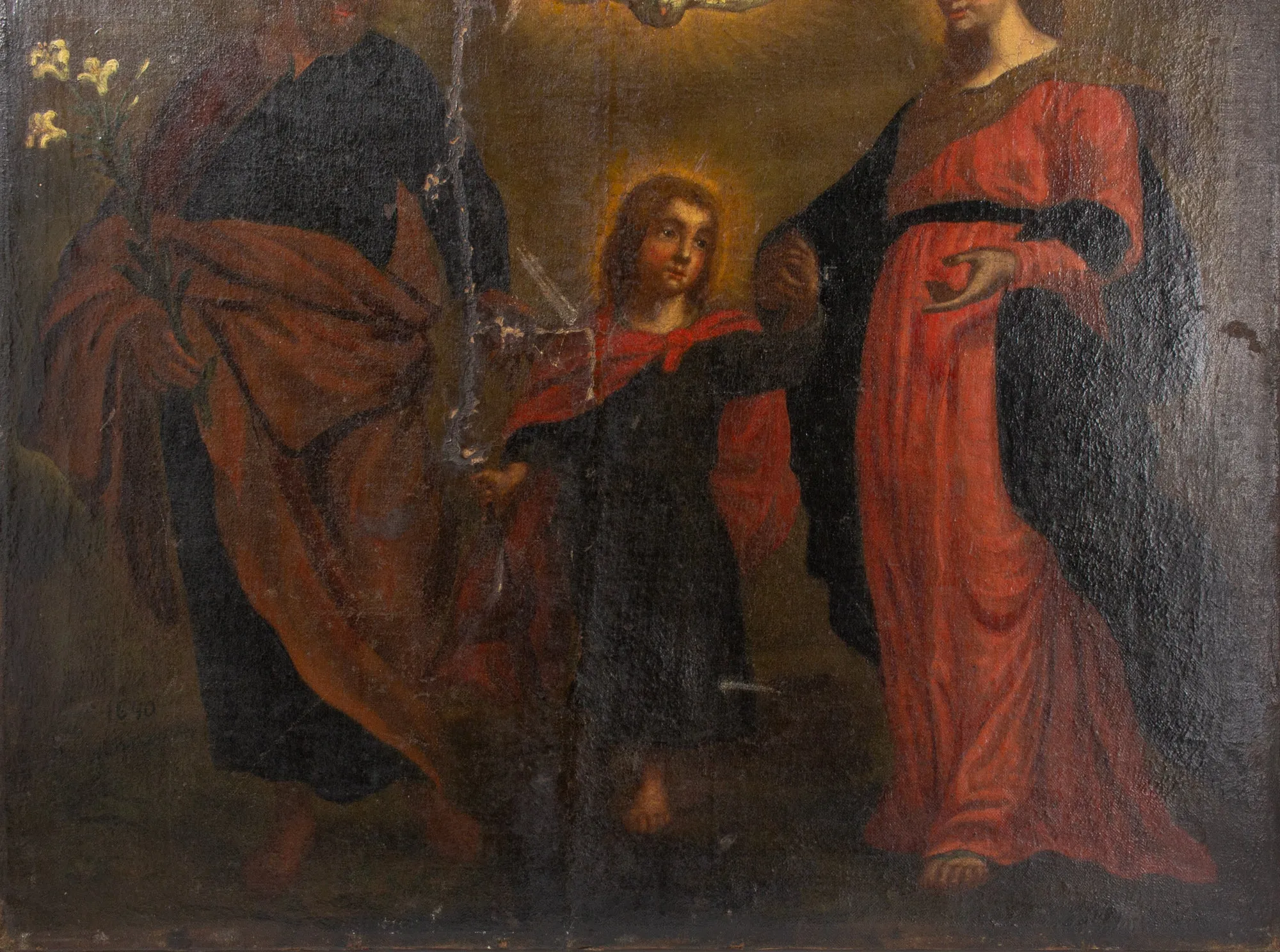 Antique French Religious Oil Painting - Unframed