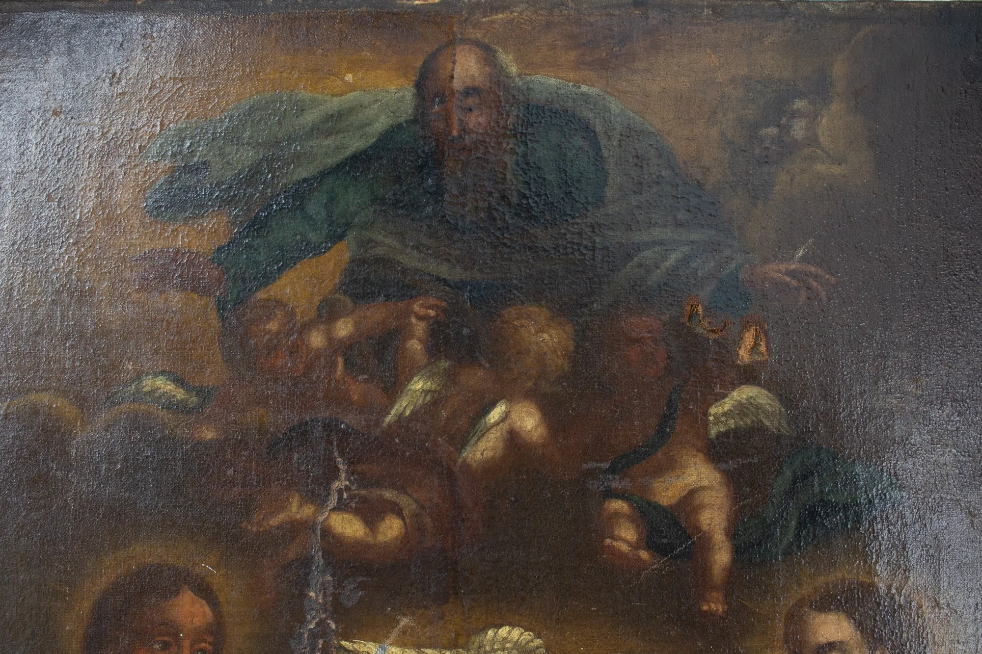 Antique French Religious Oil Painting - Unframed