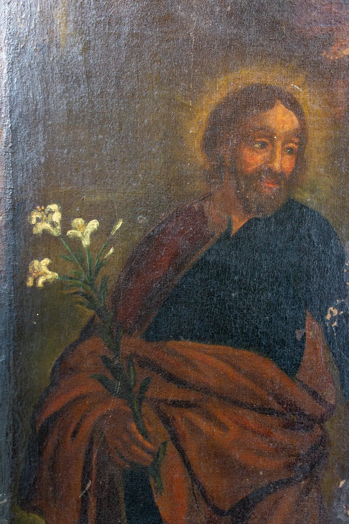 Antique French Religious Oil Painting - Unframed