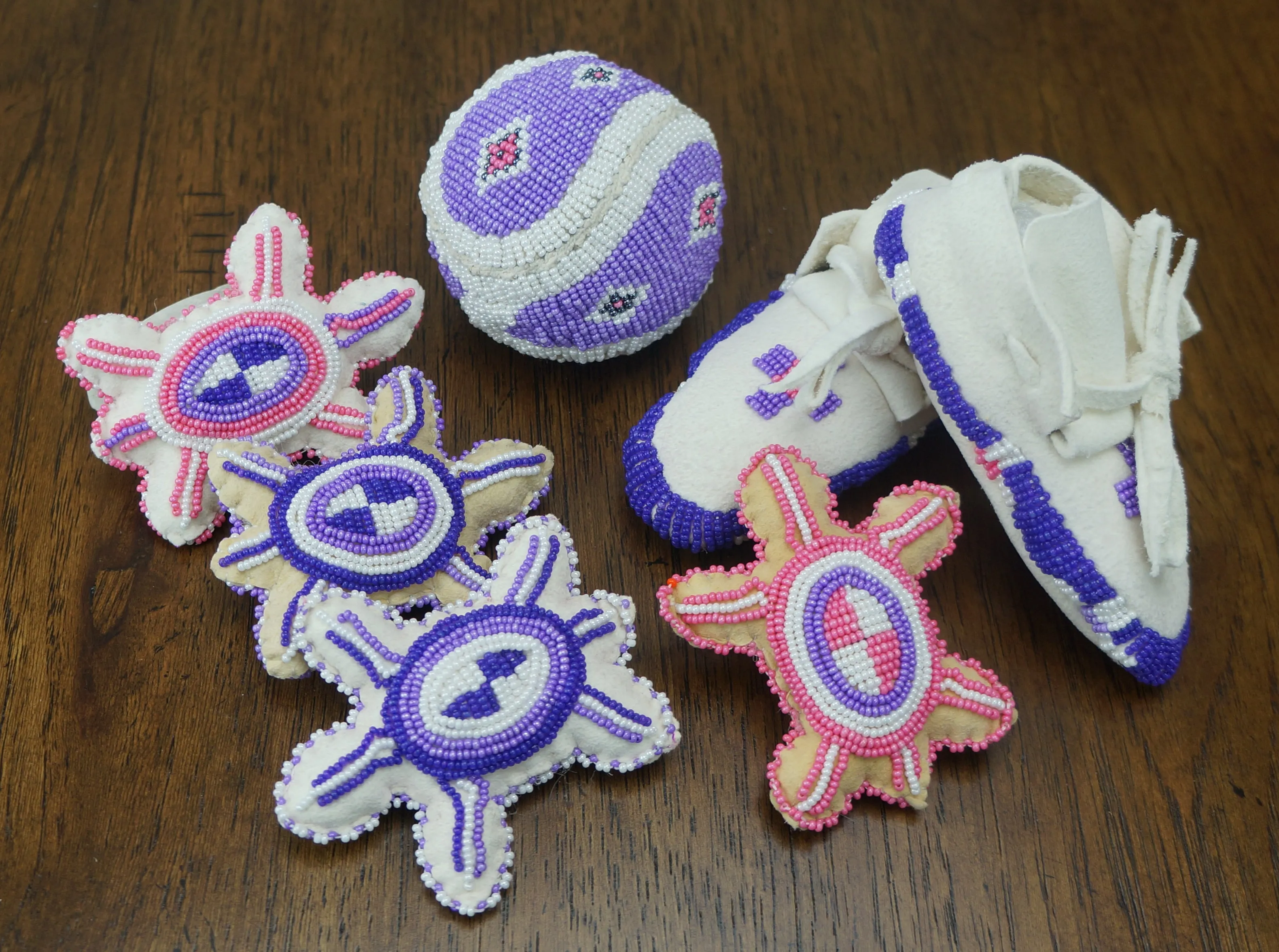Beaded Leather Baby Moccasins - Purple
