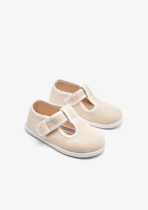 Beige canvas respectful t-strap