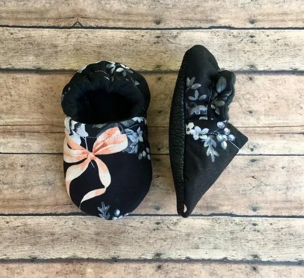 Black Floral Moccasins