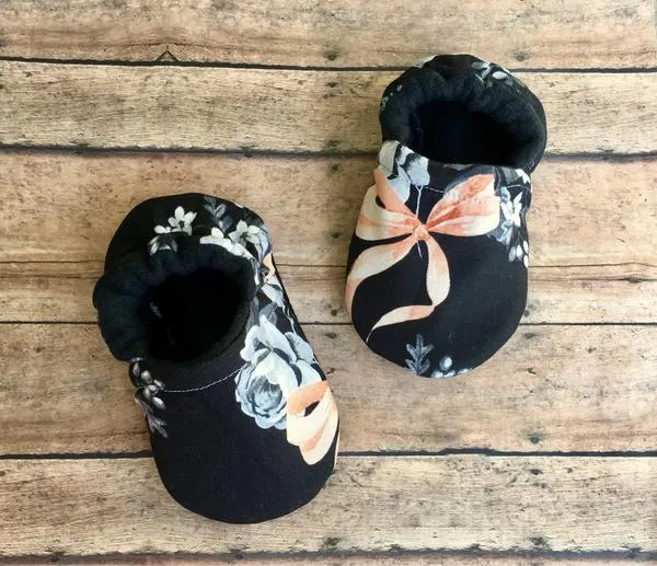 Black Floral Moccasins