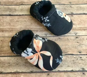 Black Floral Moccasins