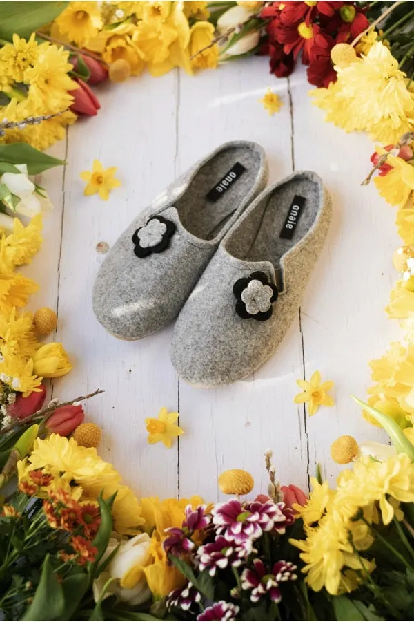Black Flower Felt Women’s Slippers