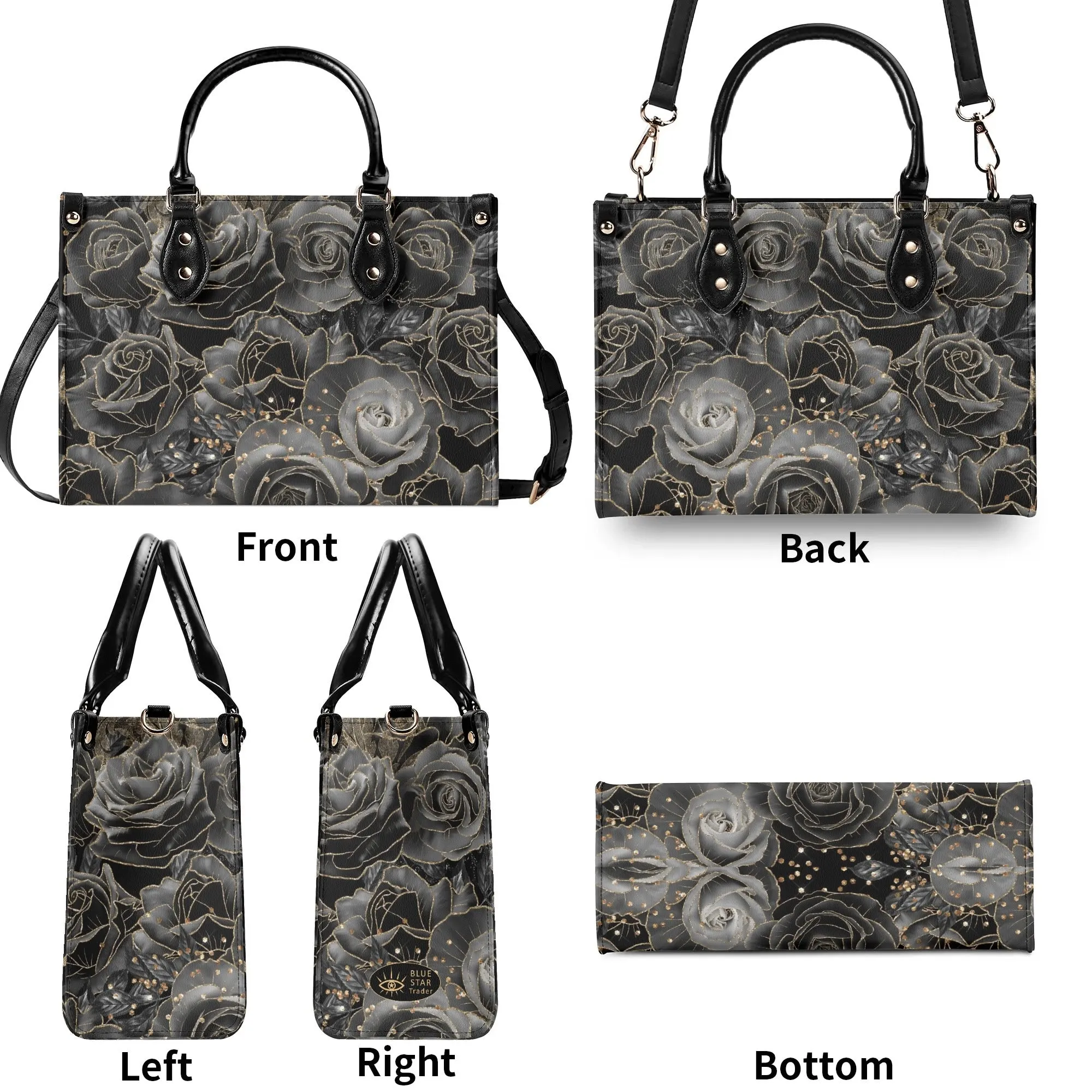 Black Roses Purse Luxury Womens Vegan Leather Handbag Goth