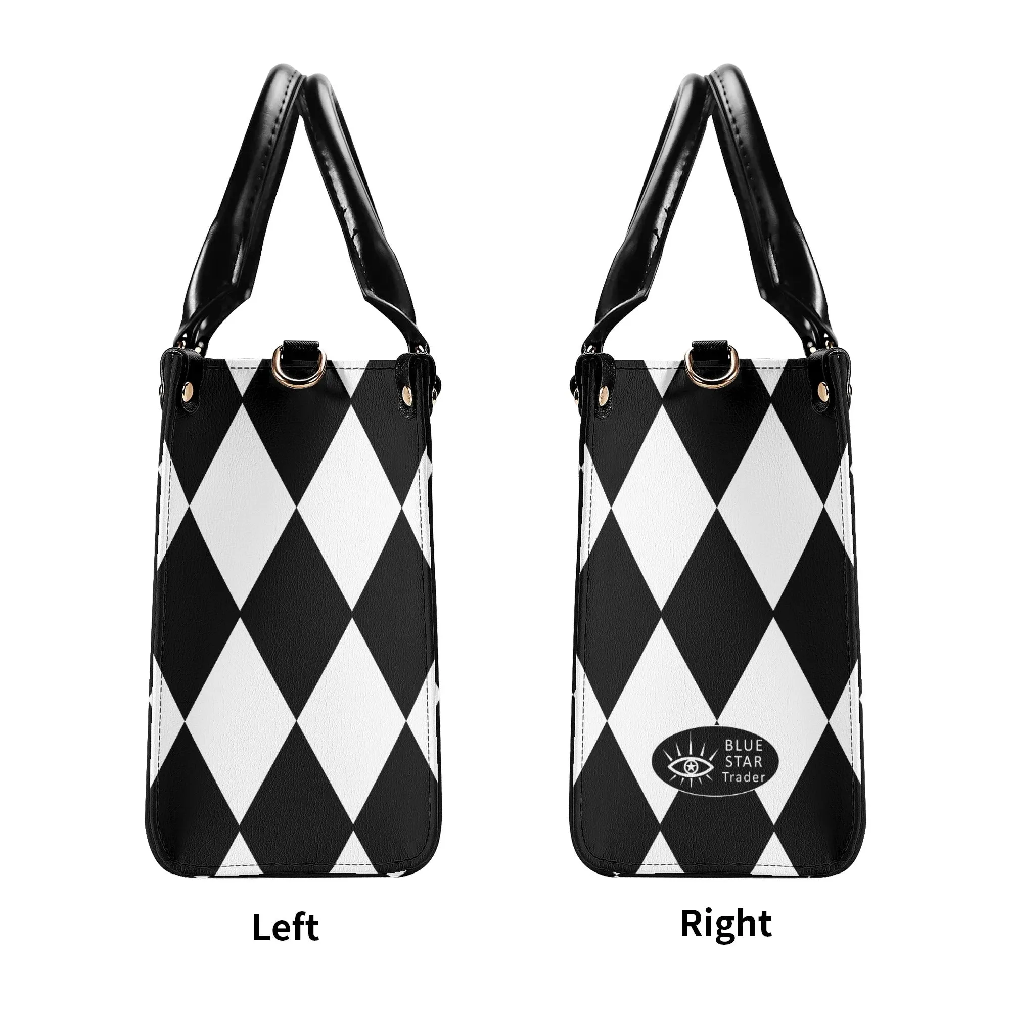 Black White Harlequin Diamonds Purse Luxury Womens Vegan Leather Handbag