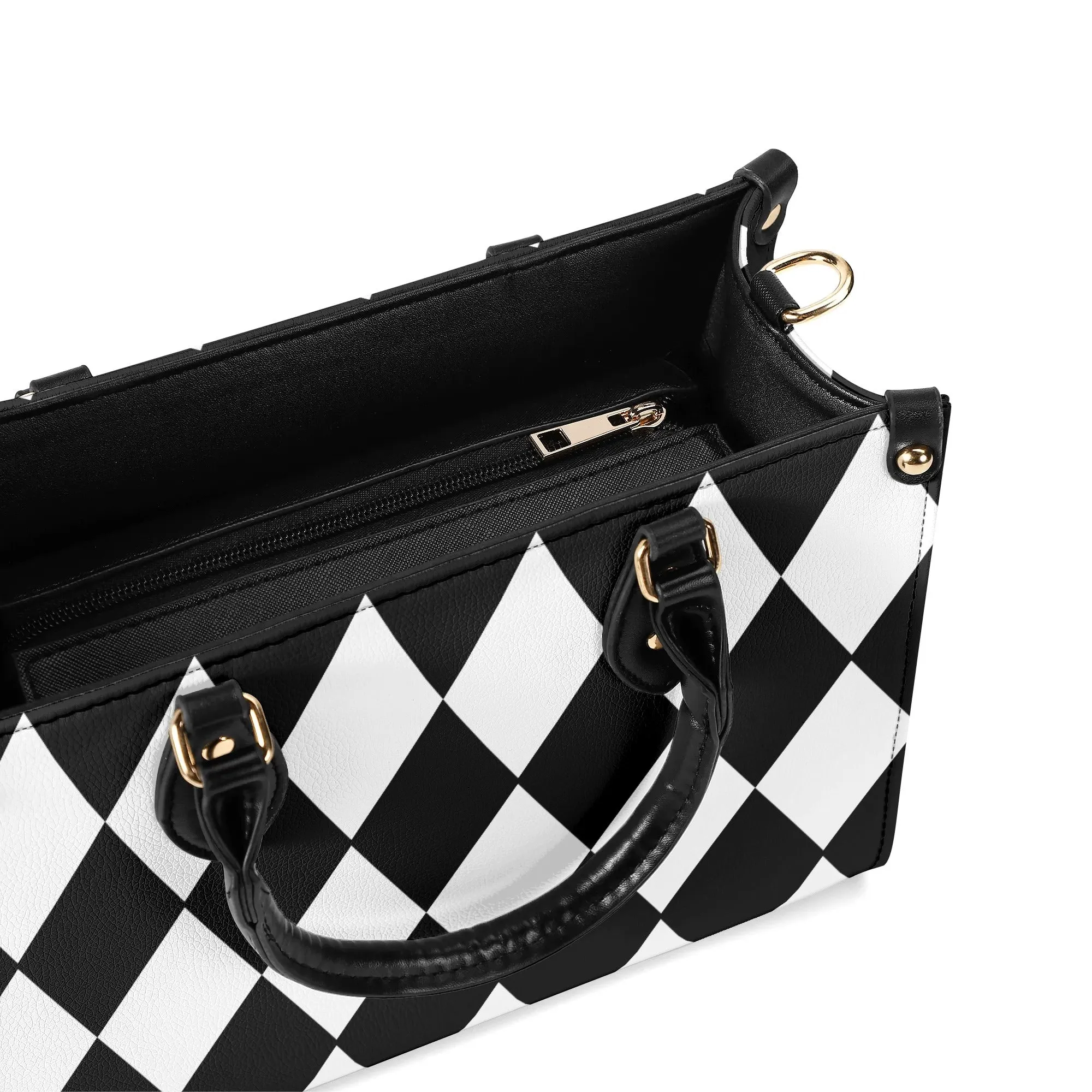 Black White Harlequin Diamonds Purse Luxury Womens Vegan Leather Handbag