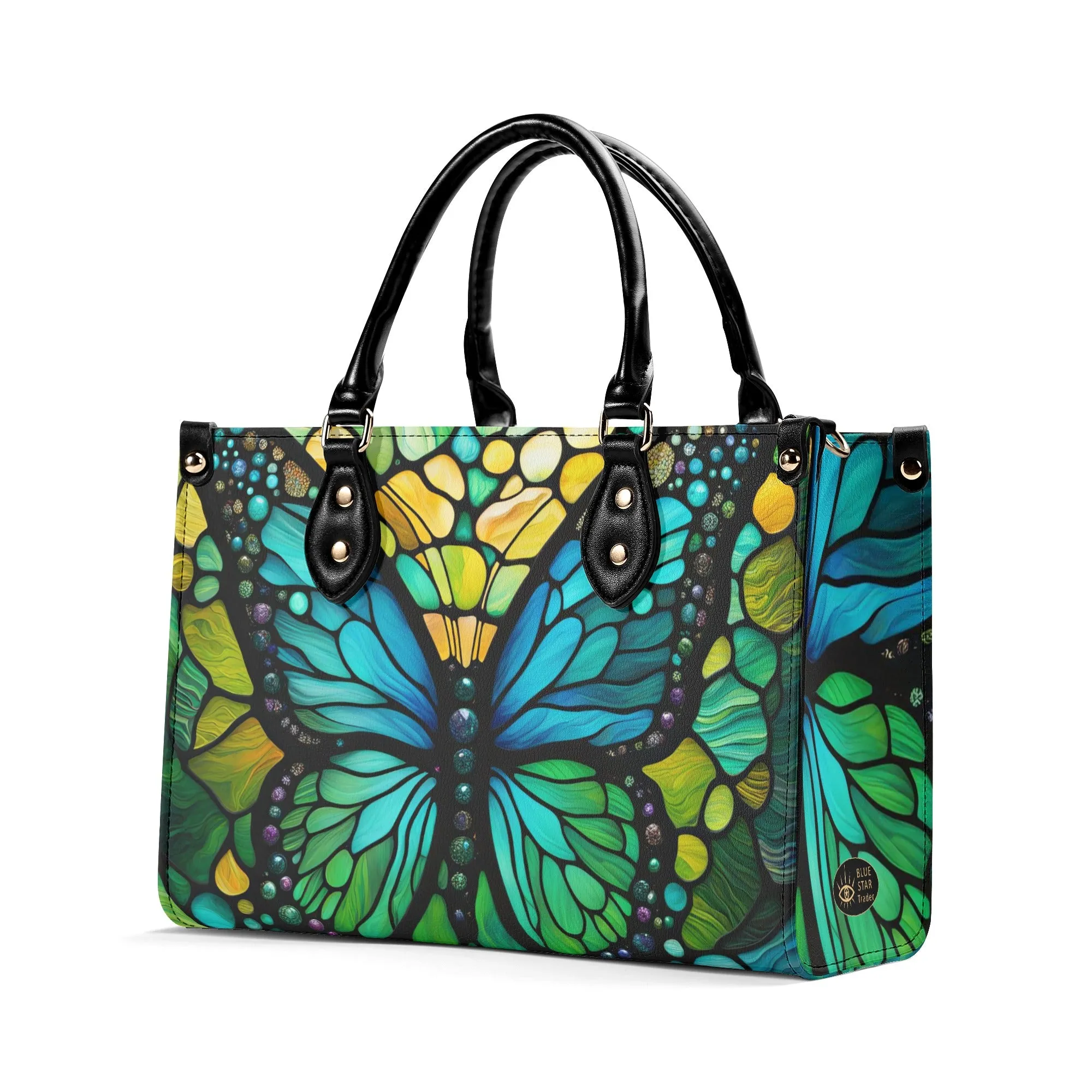 Blue Butterfly Luxury Womens Vegan Leather Handbag