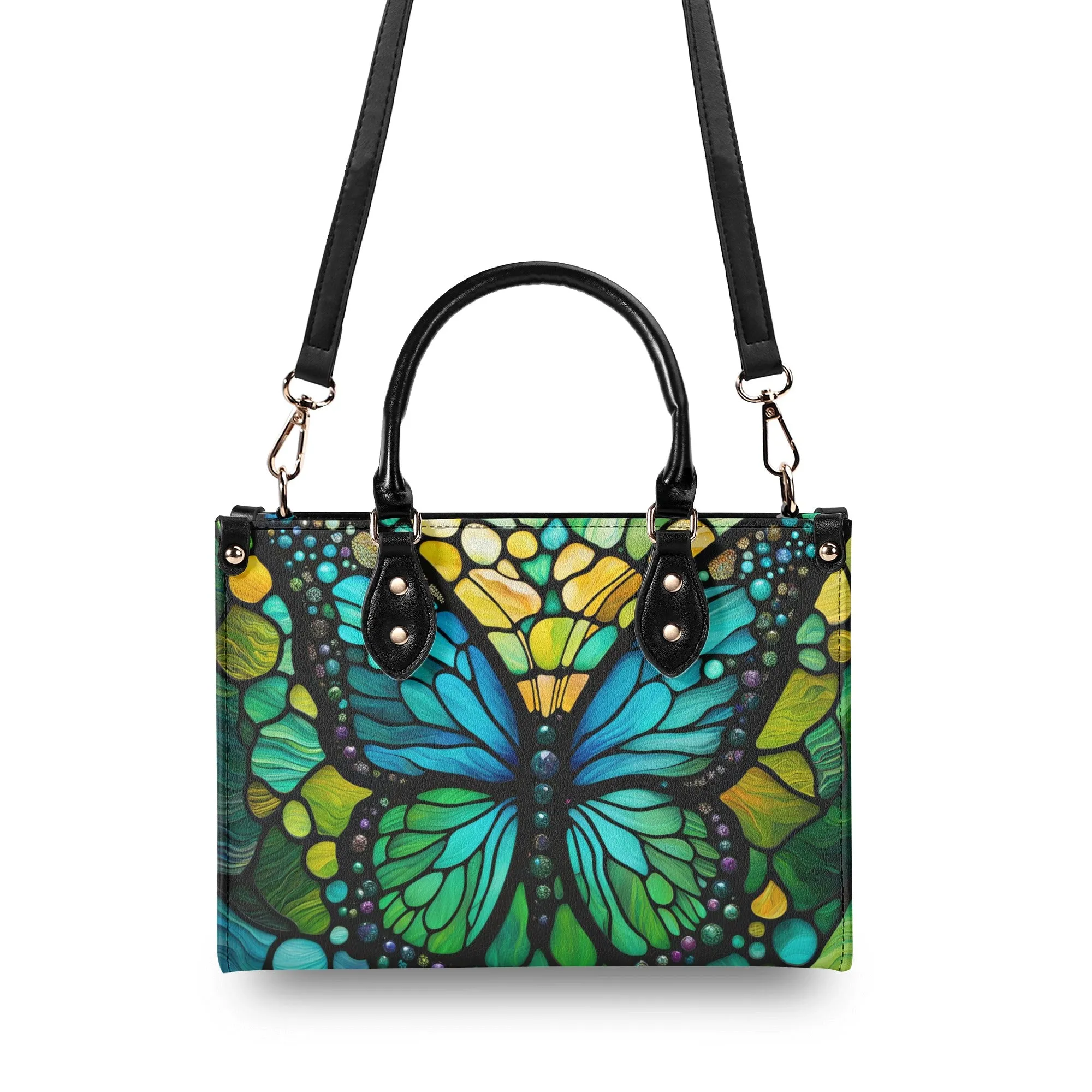 Blue Butterfly Luxury Womens Vegan Leather Handbag