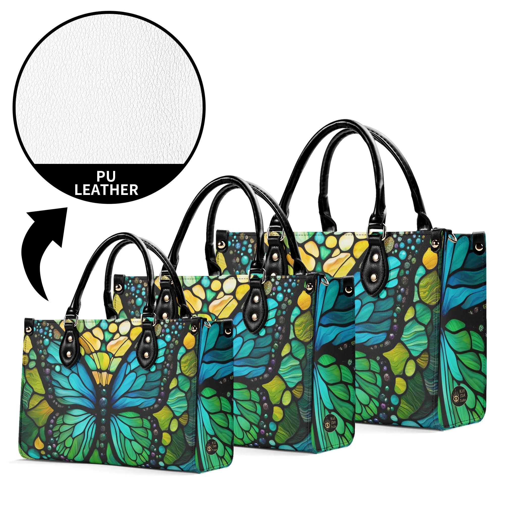Blue Butterfly Luxury Womens Vegan Leather Handbag