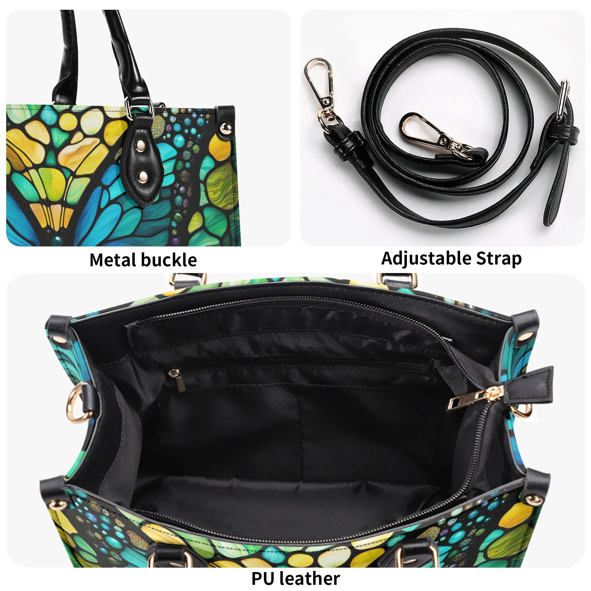 Blue Butterfly Luxury Womens Vegan Leather Handbag
