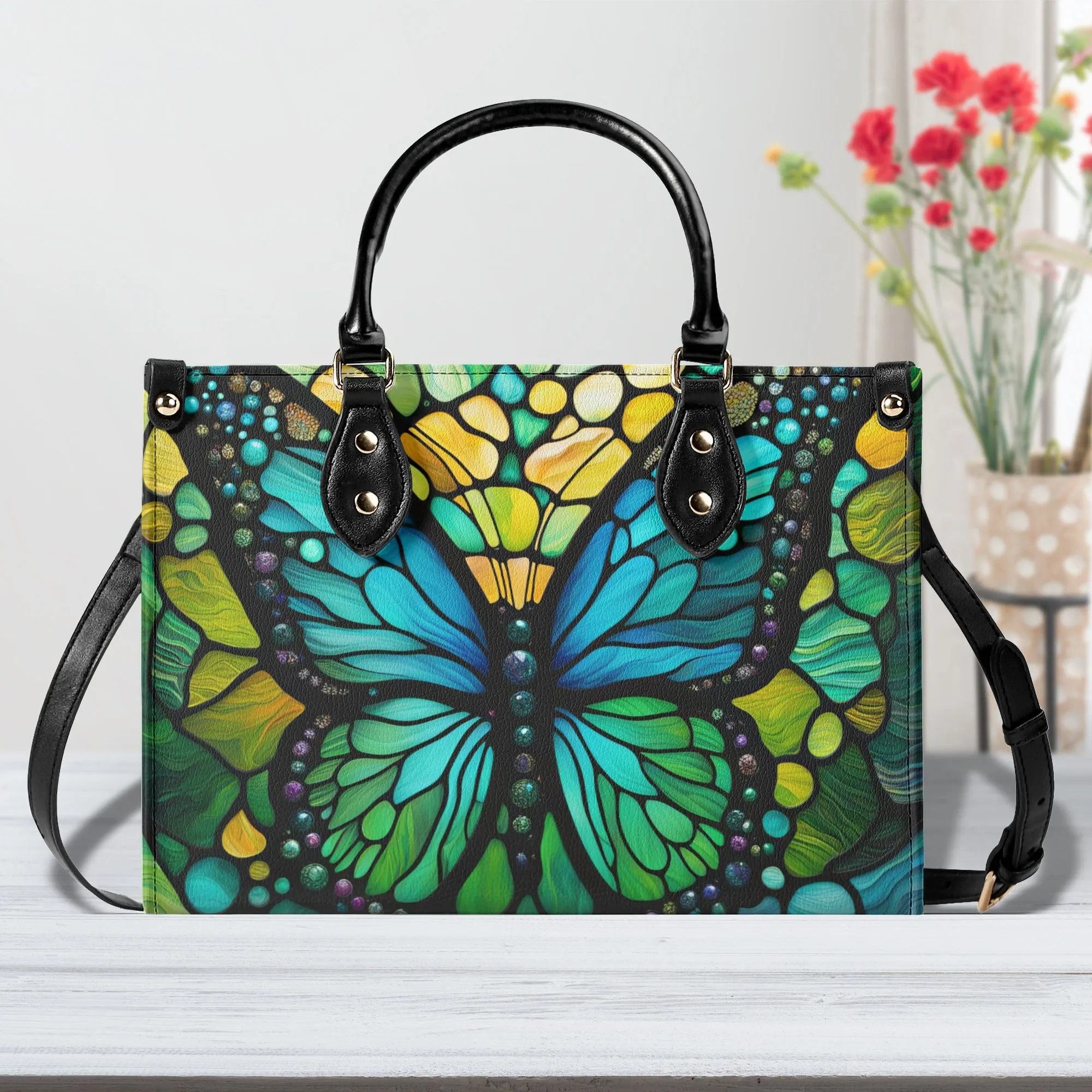 Blue Butterfly Luxury Womens Vegan Leather Handbag