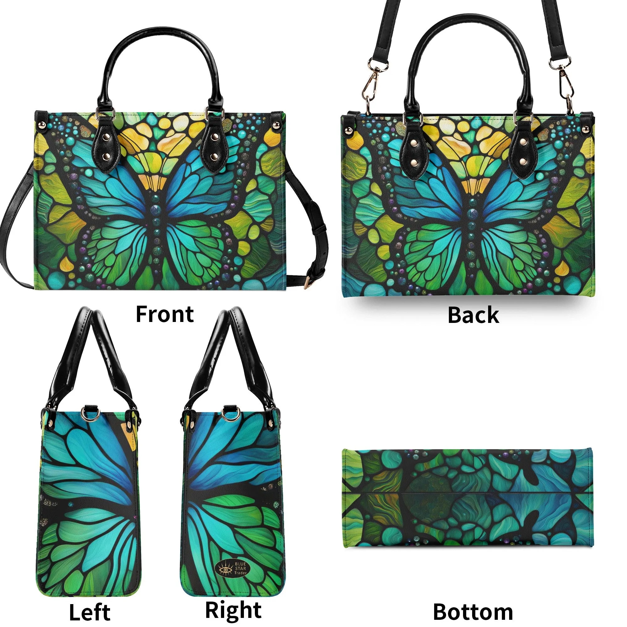 Blue Butterfly Luxury Womens Vegan Leather Handbag