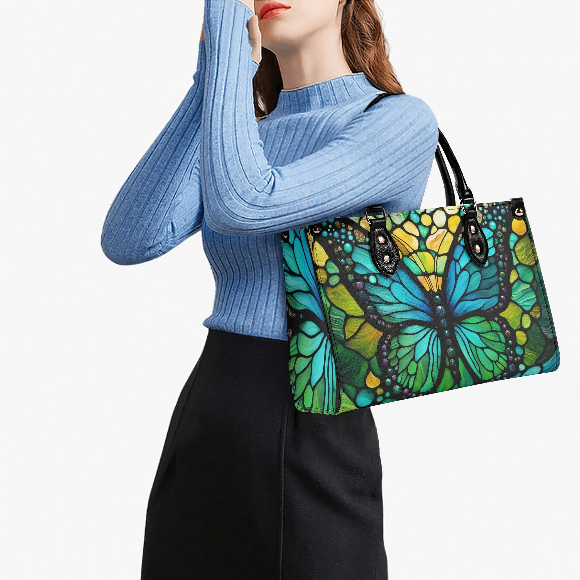 Blue Butterfly Luxury Womens Vegan Leather Handbag