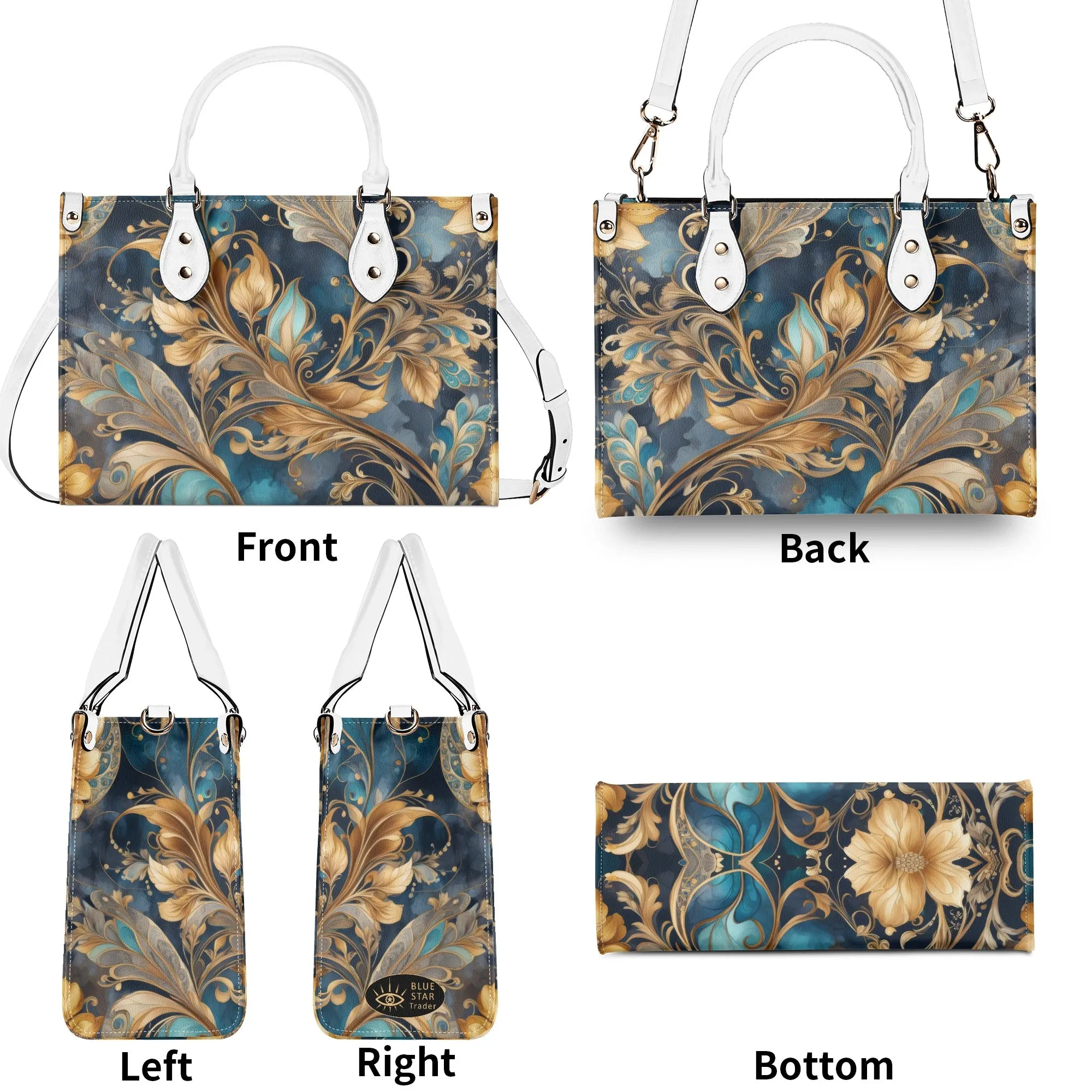 Blue Paisley Luxury Womens Vegan Leather Handbag