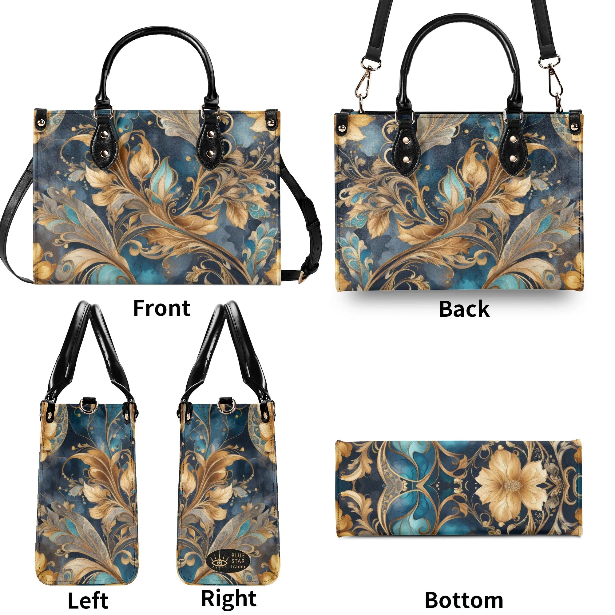 Blue Paisley Luxury Womens Vegan Leather Handbag
