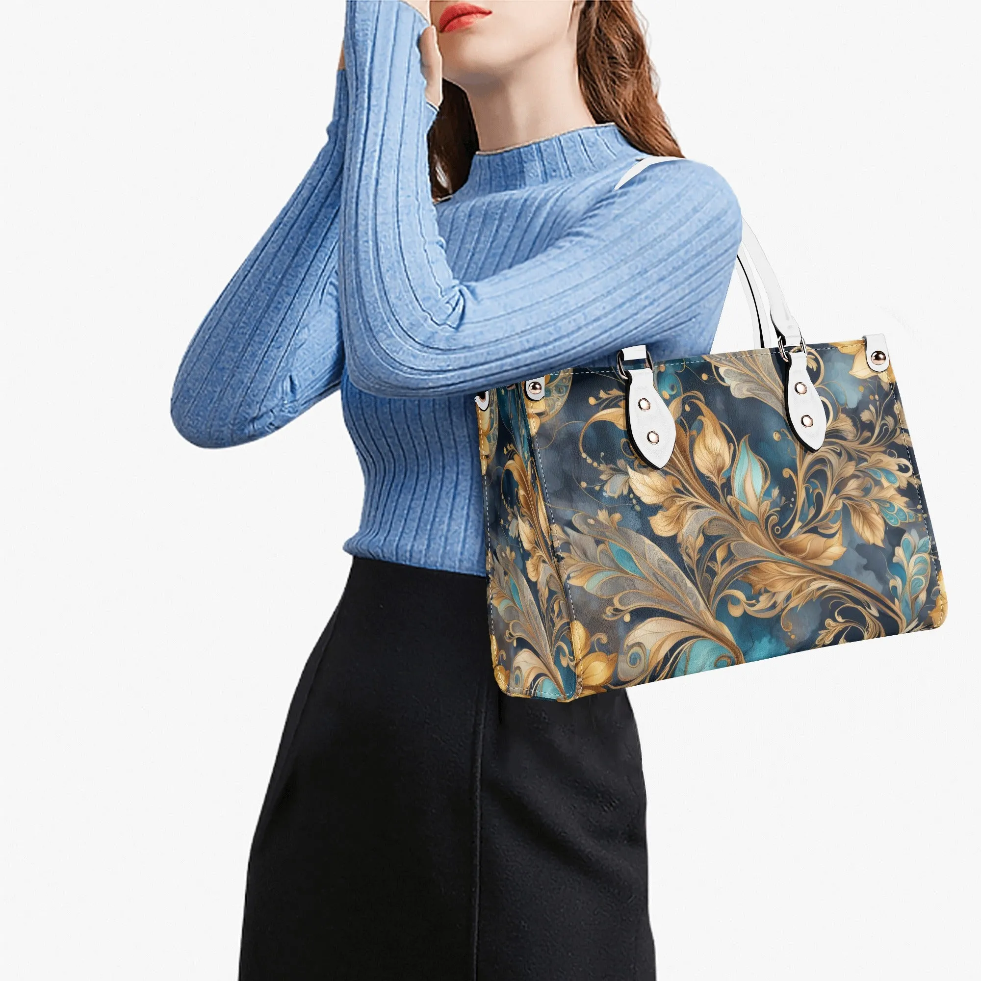 Blue Paisley Luxury Womens Vegan Leather Handbag