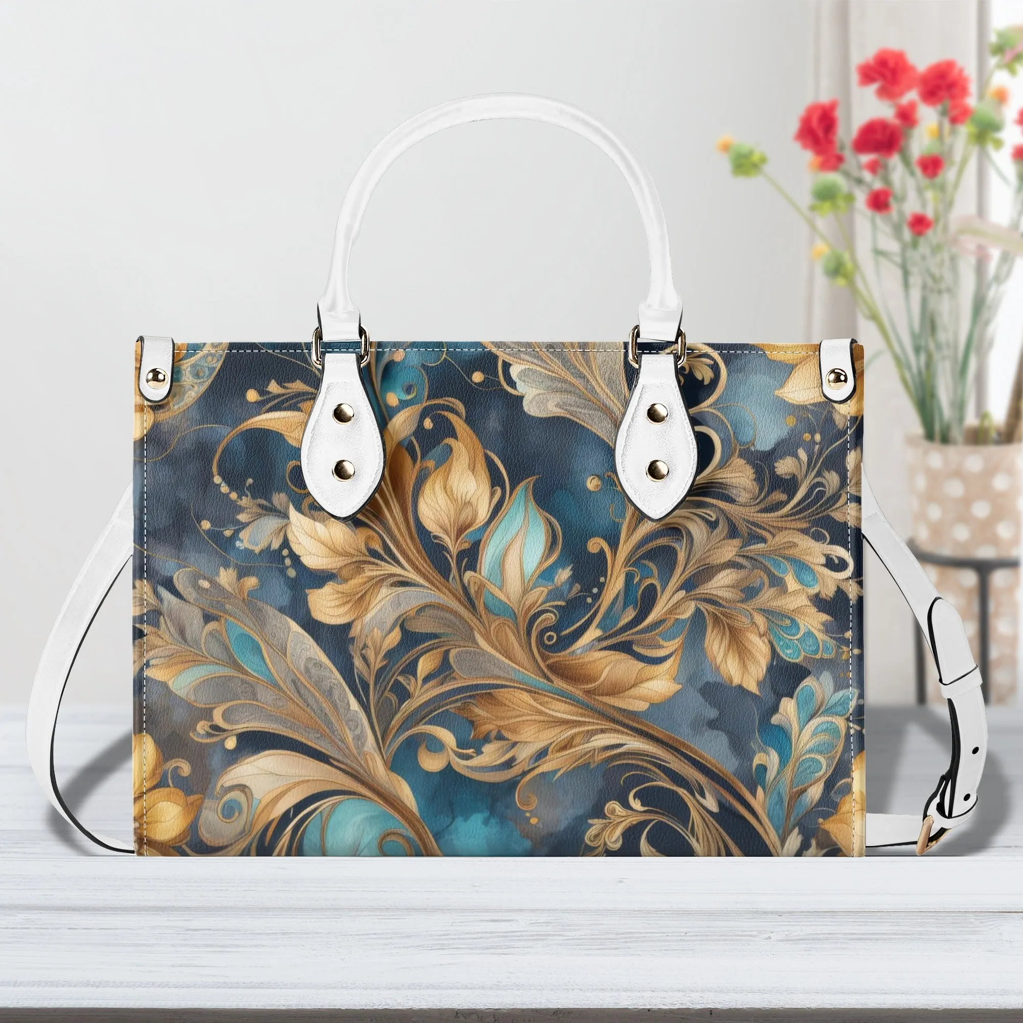 Blue Paisley Luxury Womens Vegan Leather Handbag