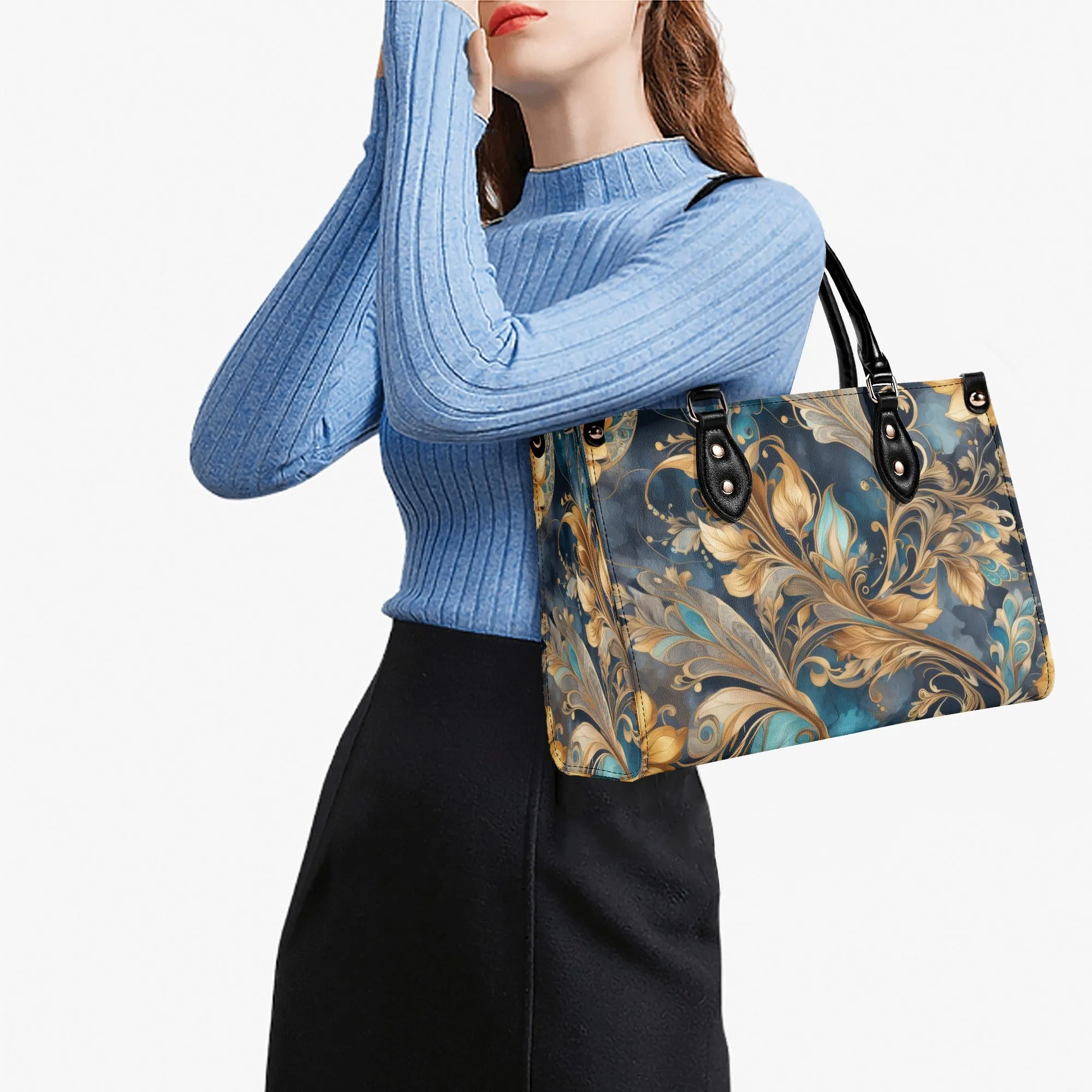 Blue Paisley Luxury Womens Vegan Leather Handbag