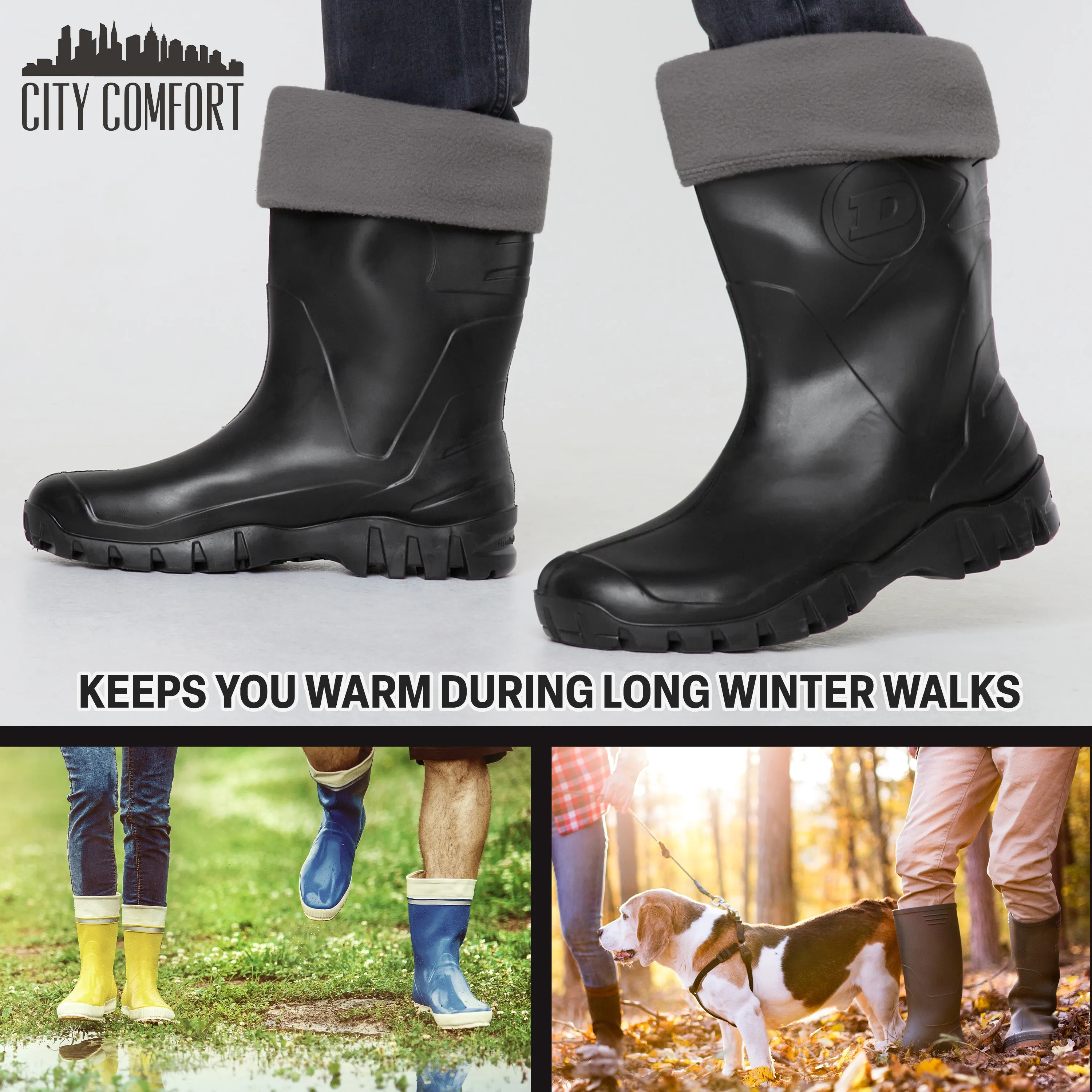 Boot Liner for Men and Teenagers - Warm Fleece Wellie Socks