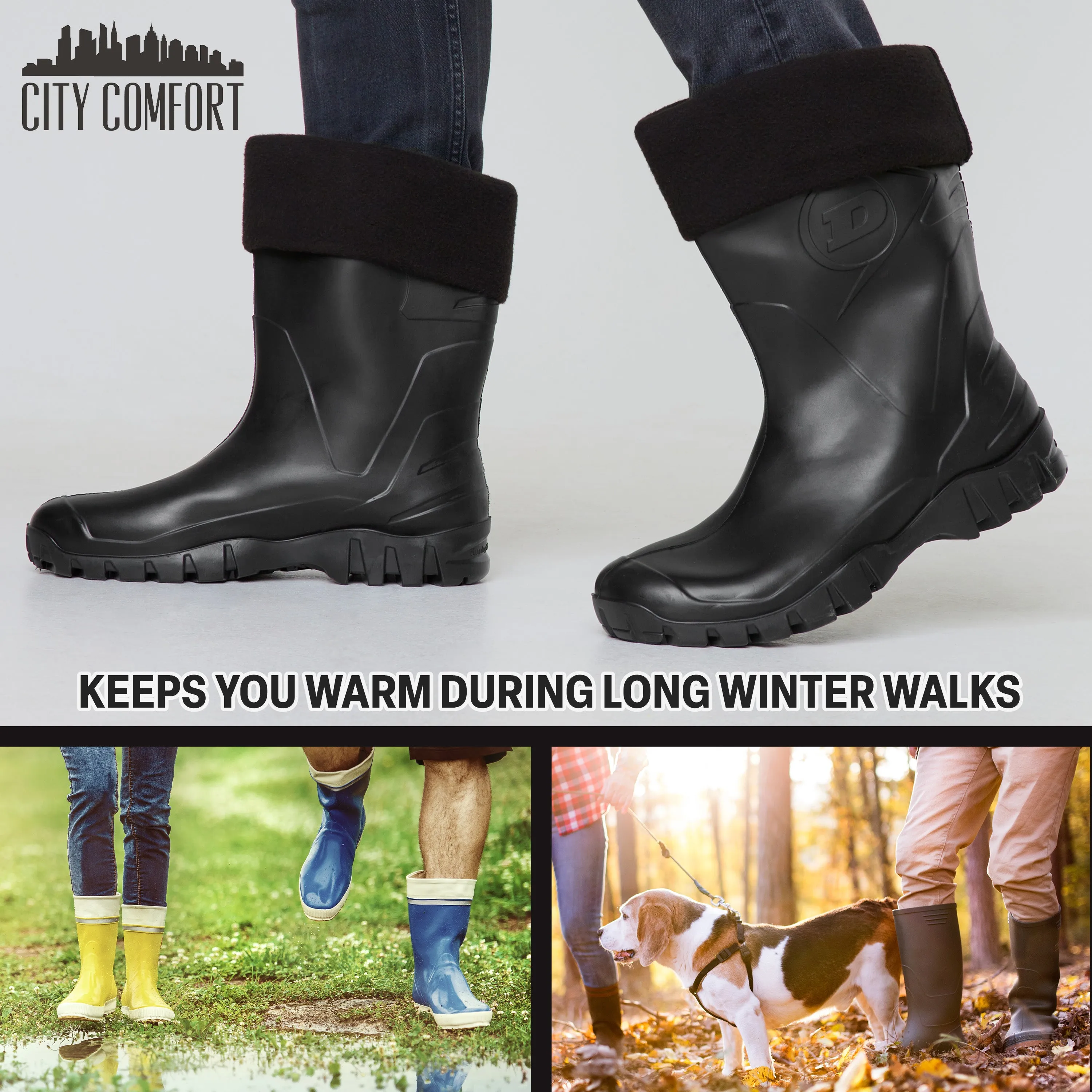 Boot Liner for Men and Teenagers - Warm Fleece Wellie Socks