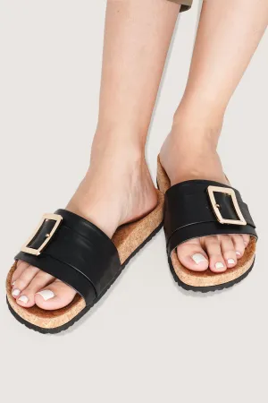 Buckle Strap Round Toe Cork Sliders