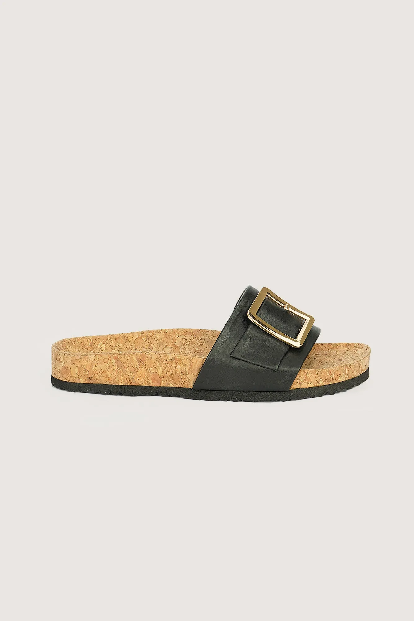 Buckle Strap Round Toe Cork Sliders