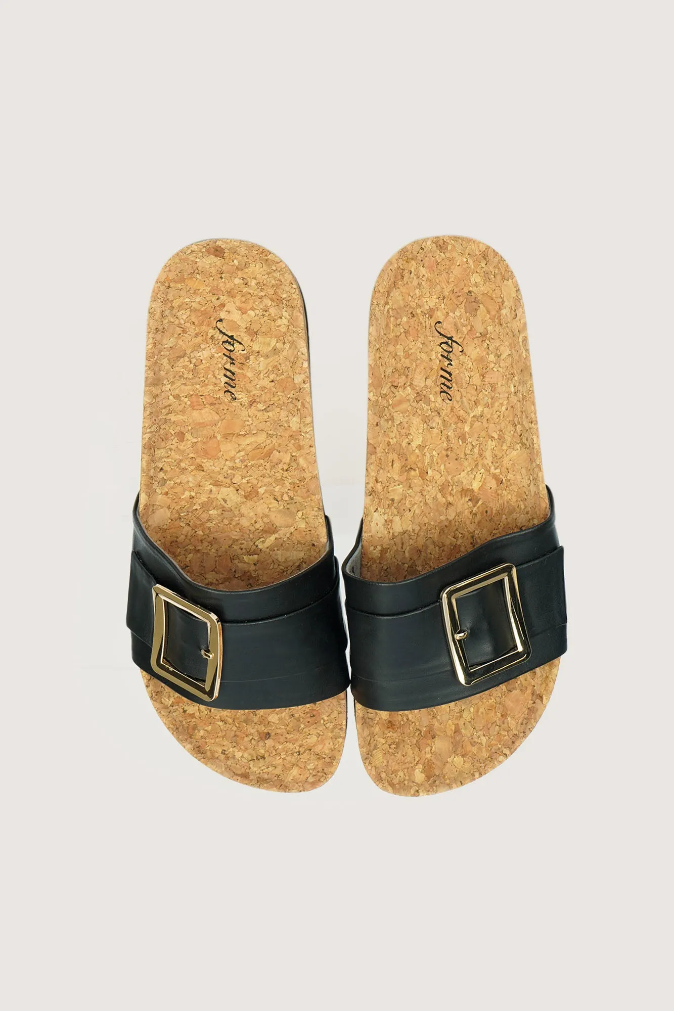 Buckle Strap Round Toe Cork Sliders