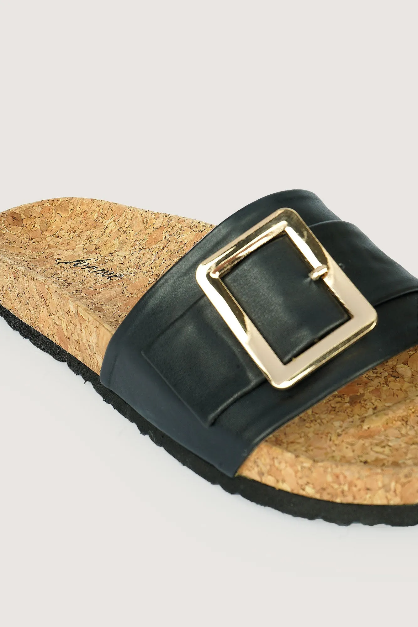 Buckle Strap Round Toe Cork Sliders