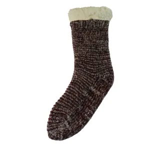 Burgundy ribbed fleece lined cable knit slipper socks