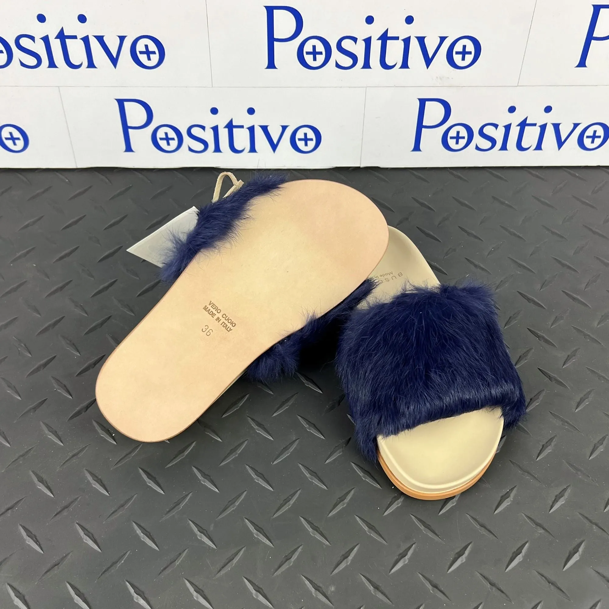 Buscemi Women's Slide Fur Clot Purple Leather Slippers