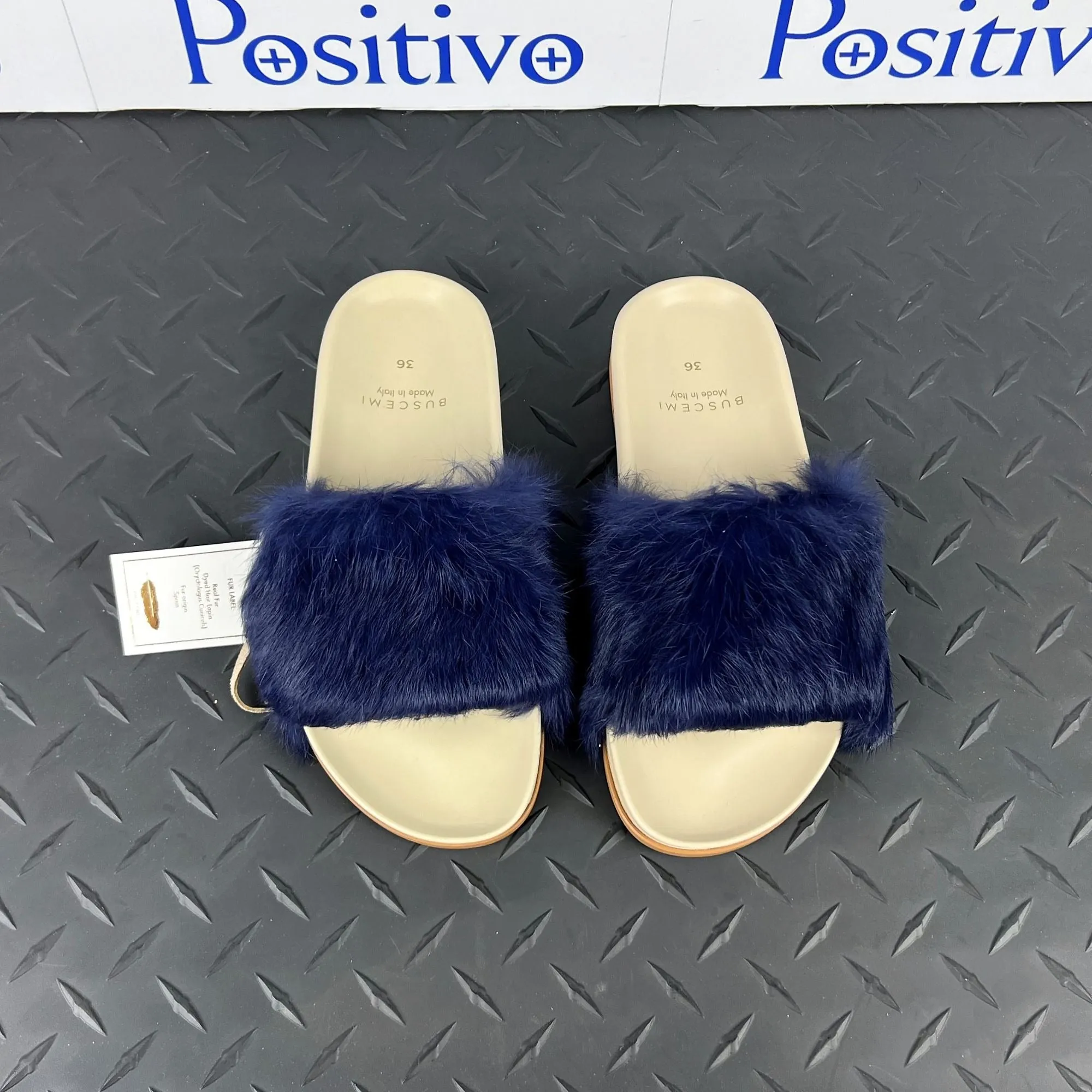 Buscemi Women's Slide Fur Clot Purple Leather Slippers