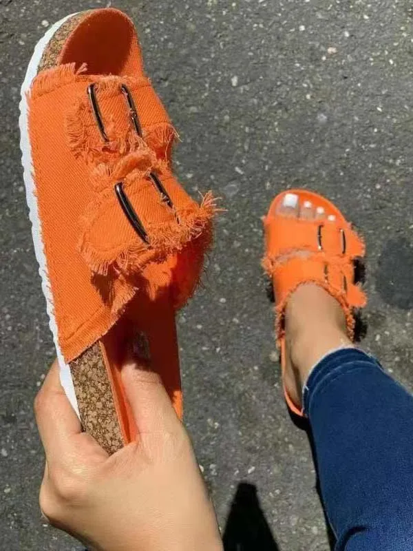 Canvas Double Buckles Slippers