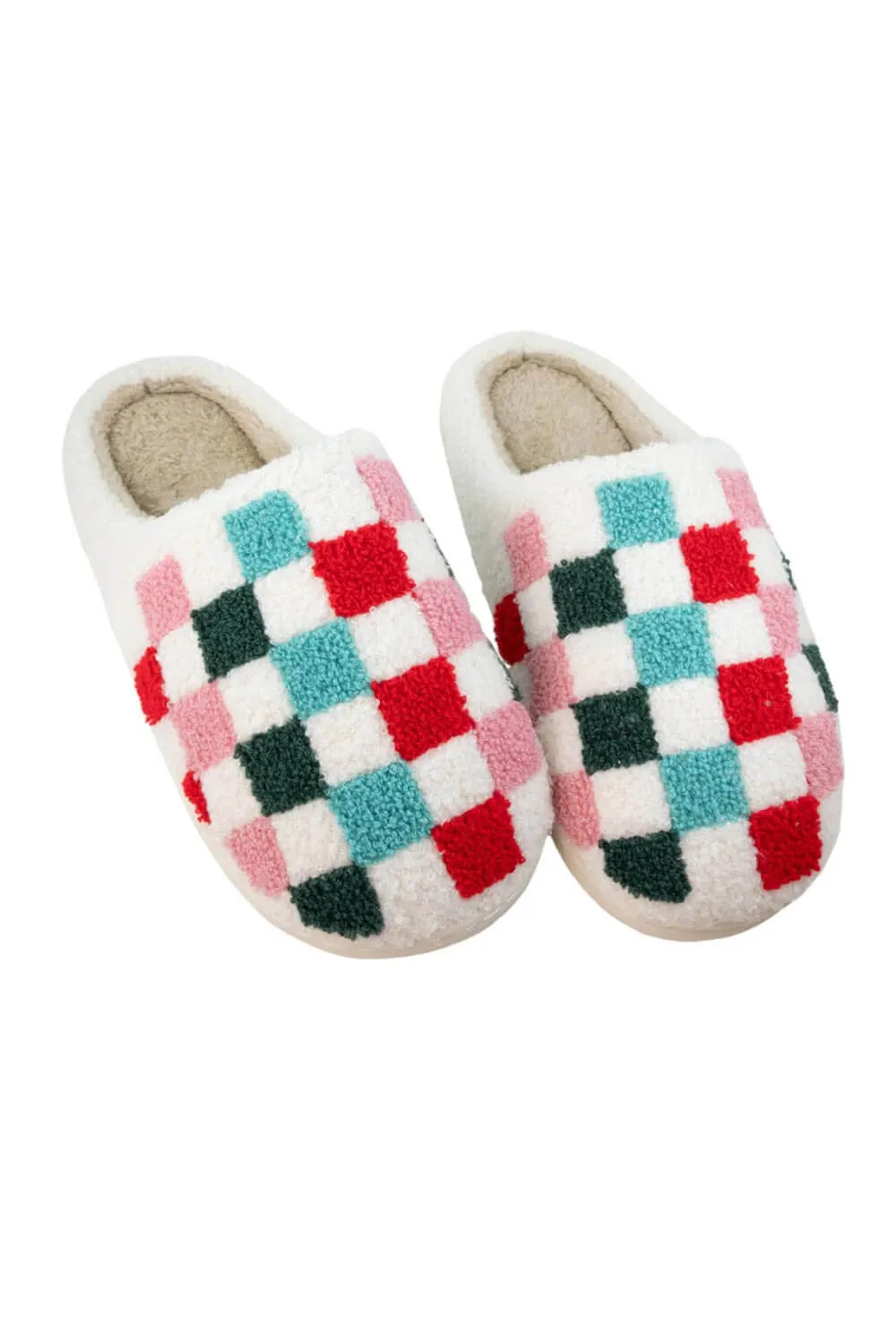 Christmas Multi Colored Checker Slippers for Women in White | KDC-SLPR-159-WHT