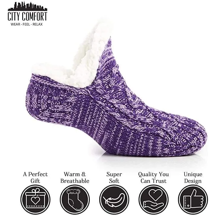 CityComfort Women Slipper Socks, Fluffy And Warm Fleece Lined Anti Slip Socks