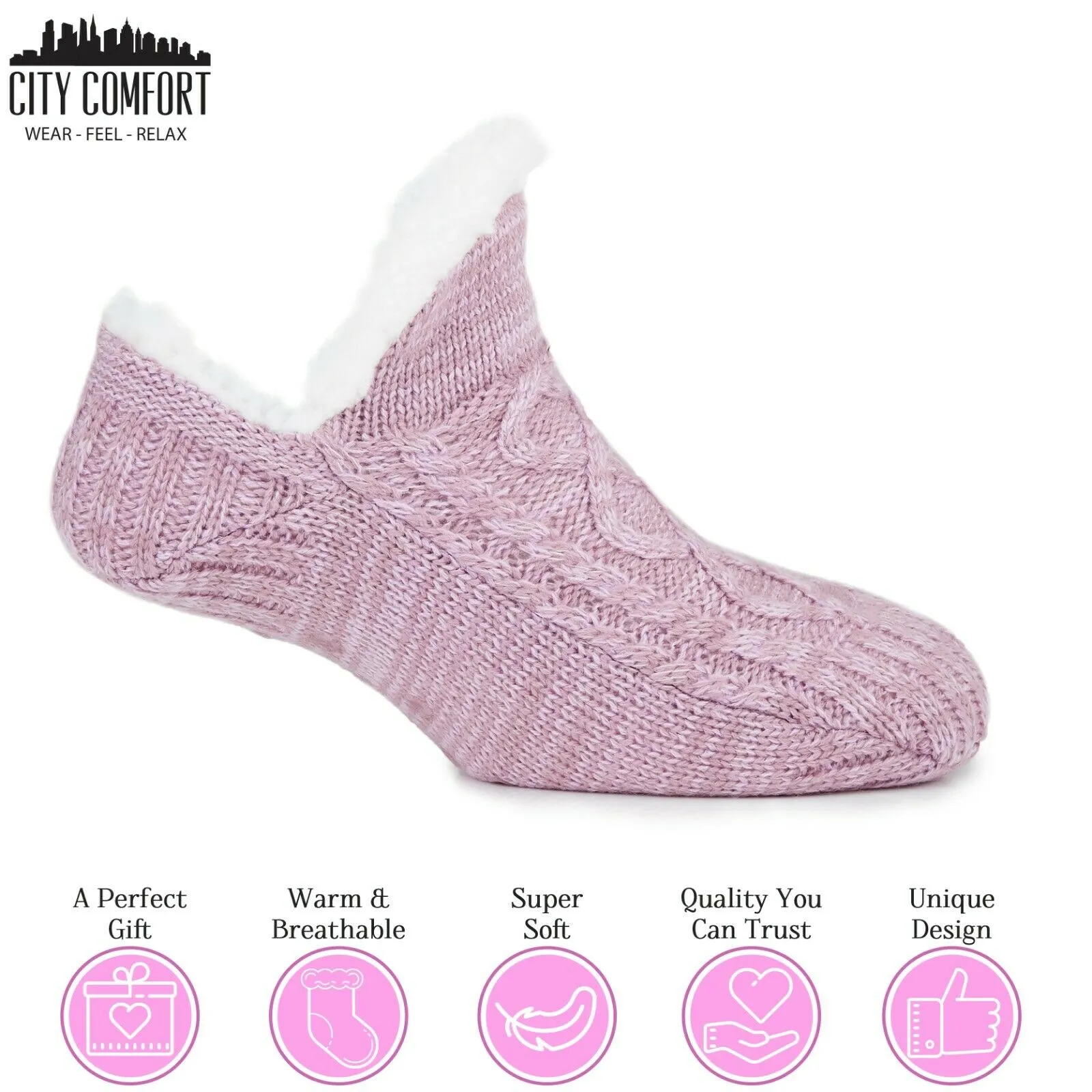 CityComfort Women Slipper Socks, Fluffy And Warm Fleece Lined Anti Slip Socks