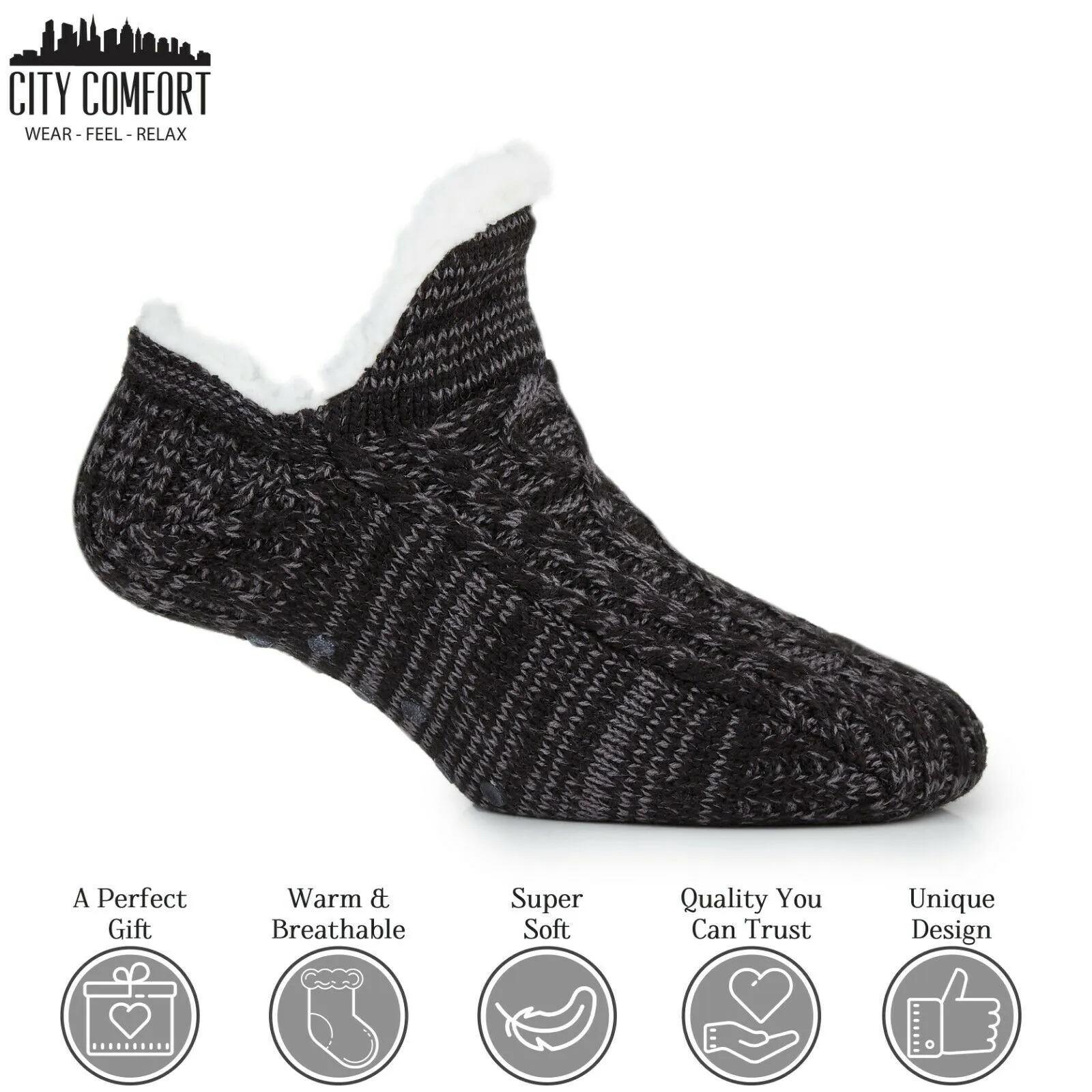 CityComfort Women Slipper Socks, Fluffy And Warm Fleece Lined Anti Slip Socks