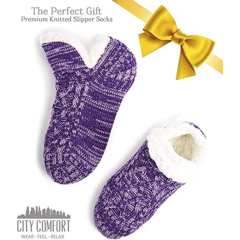 CityComfort Women Slipper Socks, Fluffy And Warm Fleece Lined Anti Slip Socks